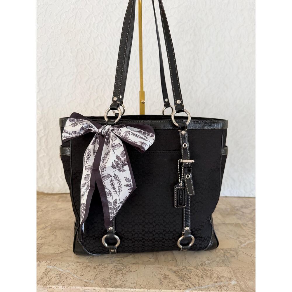 Coach large Gallery F12345 black Leather tall Tote Shoulder Bag Purse